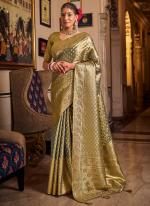 Tissue Silk Olive Green Wedding Wear Swaroski Work Saree